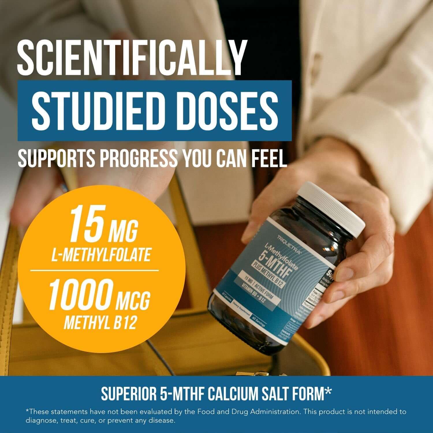 L Methyl Folate 15Mg plus Methyl B12 Cofactor – High Potency, Active 5 - MTHF Form - Supports Mood, Methylation, Cognition – Bioactive Forms of Vitamin B9 & B12 (60 Capsules – 60 Servings) - Vitamen Store