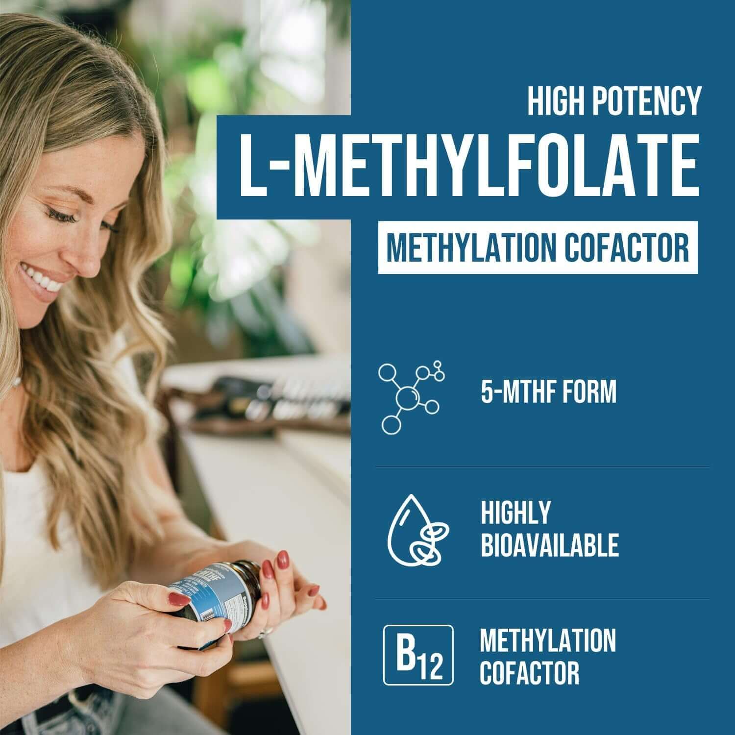 L Methyl Folate 15Mg plus Methyl B12 Cofactor – High Potency, Active 5 - MTHF Form - Supports Mood, Methylation, Cognition – Bioactive Forms of Vitamin B9 & B12 (60 Capsules – 60 Servings) - Vitamen Store