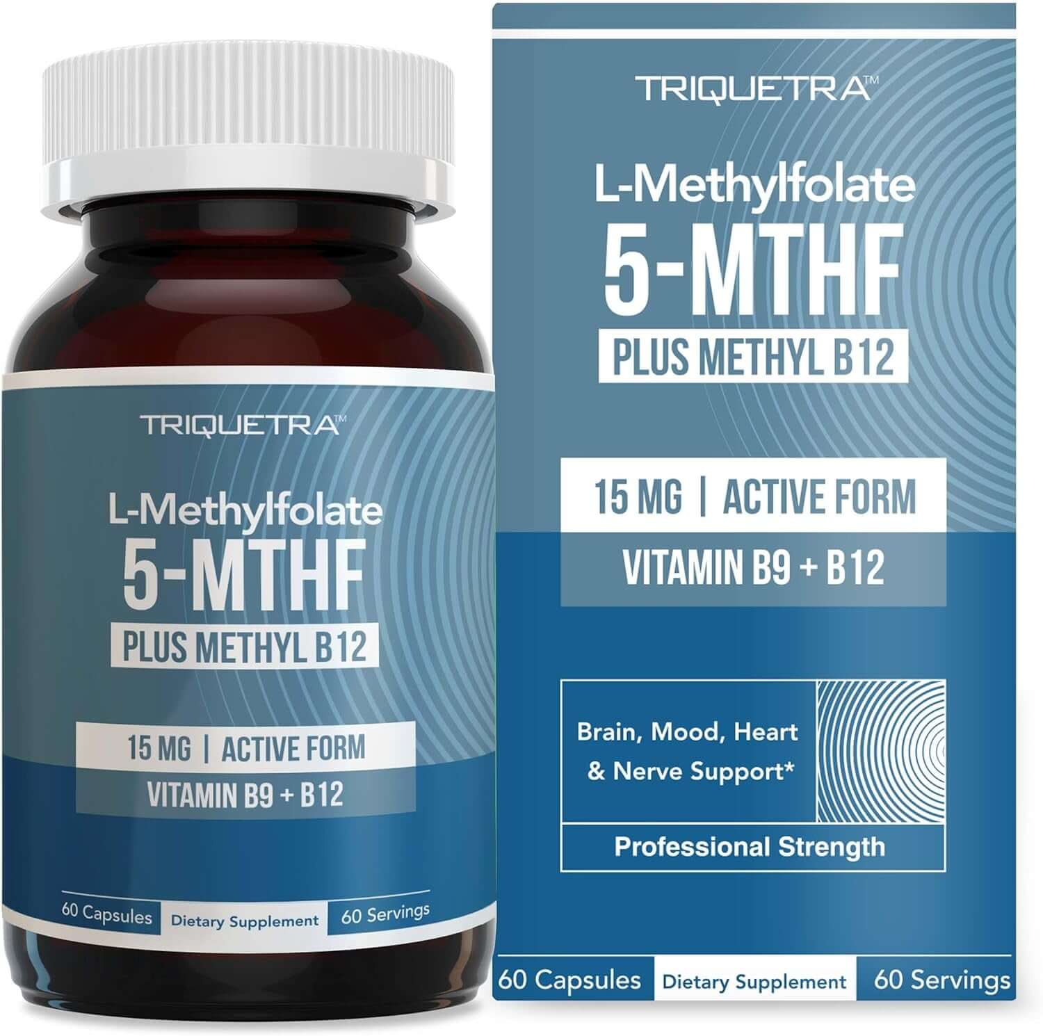 L Methyl Folate 15Mg plus Methyl B12 Cofactor – High Potency, Active 5 - MTHF Form - Supports Mood, Methylation, Cognition – Bioactive Forms of Vitamin B9 & B12 (60 Capsules – 60 Servings) - Vitamen Store