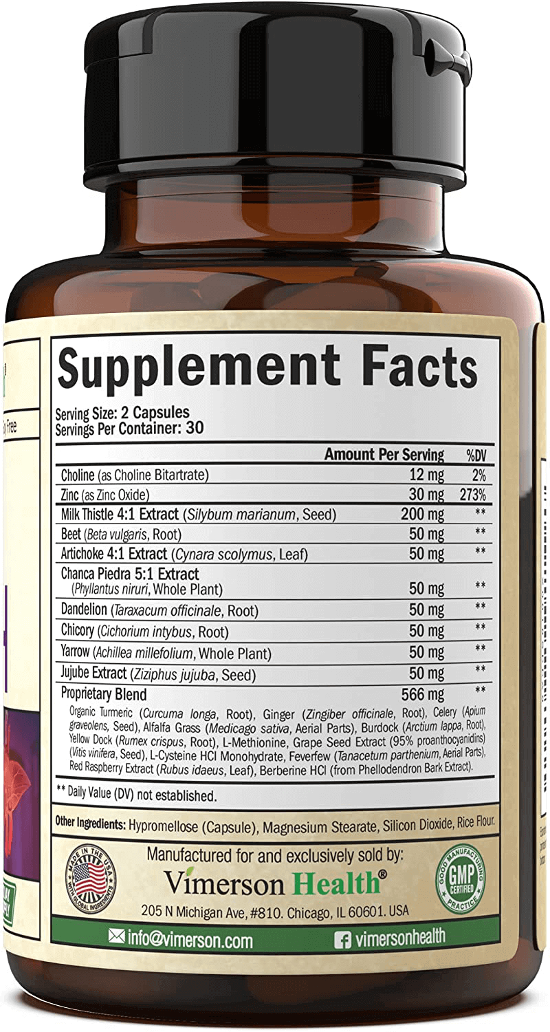 Liver Health Detox Support Supplement - Herbal Blend for Men & Women with Artichoke Extract, Milk Thistle, Turmeric, Ginger, Beet Root, Alfalfa, Zinc, Choline, Grape and Celery Seed. 60 Capsules - Vitamen Store