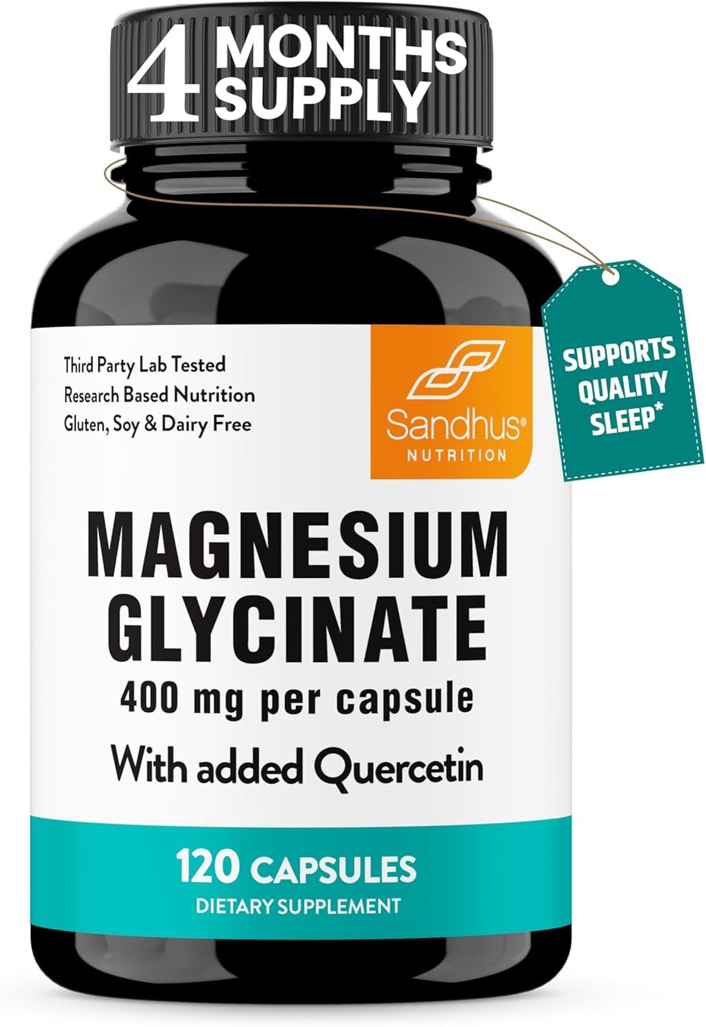 Magnesium Glycinate 400mg Capsules with Quercetin - 120 Count - Gluten - Free, Dairy - Free, Soy - Free - Vitamen Store