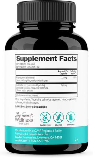 Magnesium Glycinate 400mg Capsules with Quercetin - 120 Count - Gluten - Free, Dairy - Free, Soy - Free - Vitamen Store