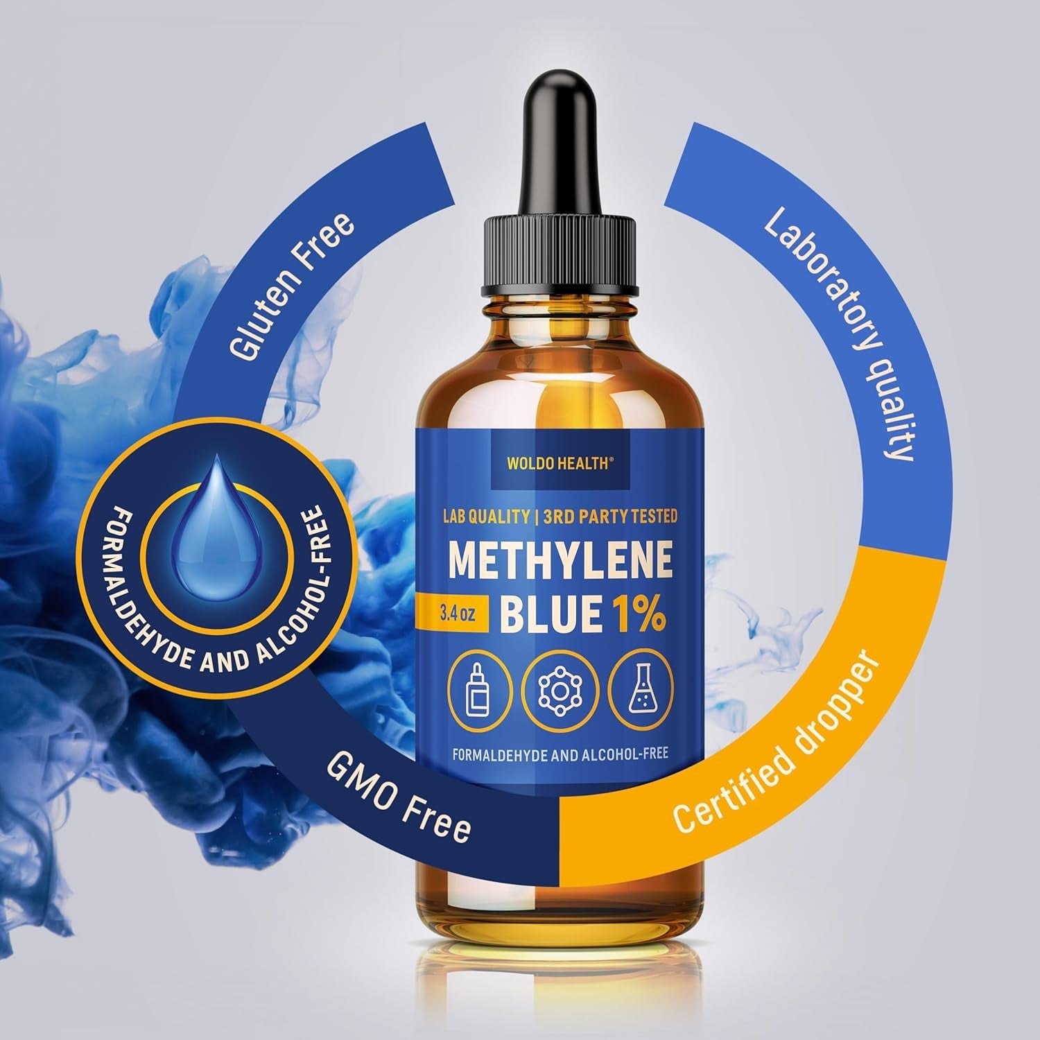 Methylene Blue 1% Solution - USP Grade for Lab & Technical Use - Amber Glass Bottle, 3.4oz - Vitamen Store