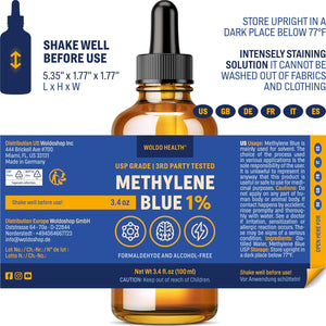 Methylene Blue 1% Solution - USP Grade for Lab & Technical Use - Amber Glass Bottle, 3.4oz - Vitamen Store