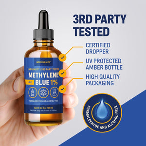 Methylene Blue 1% Solution - USP Grade for Lab & Technical Use - Amber Glass Bottle, 3.4oz - Vitamen Store