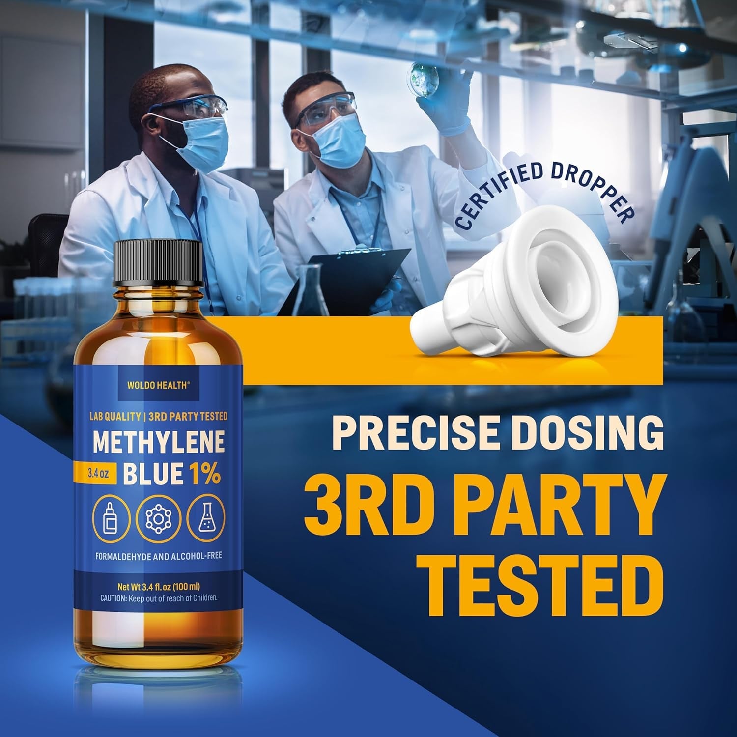 Methylene Blue 1% Solution - USP Grade for Lab & Technical Use - Amber Glass Bottle, 3.4oz - Vitamen Store