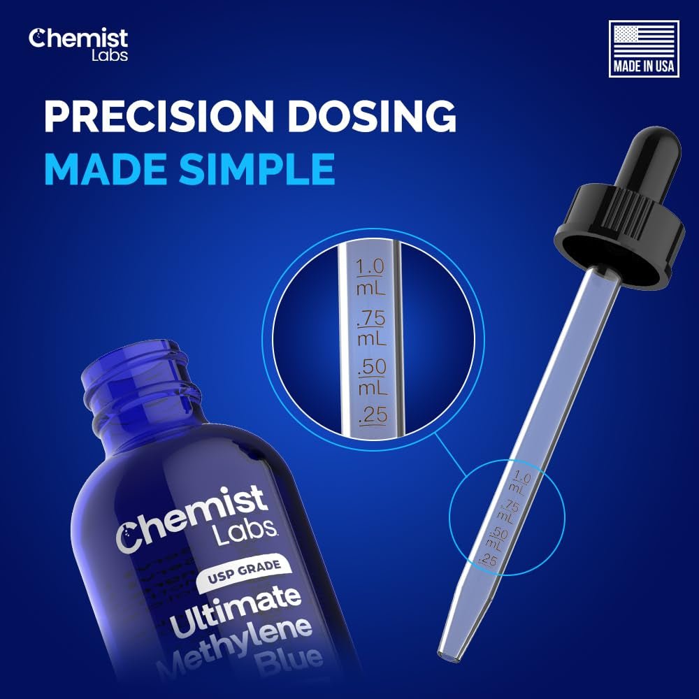 Methylene Blue 1% Solution - USP - Grade Liquid Drops - 4oz (120ml) - Made in USA - Vitamen Store
