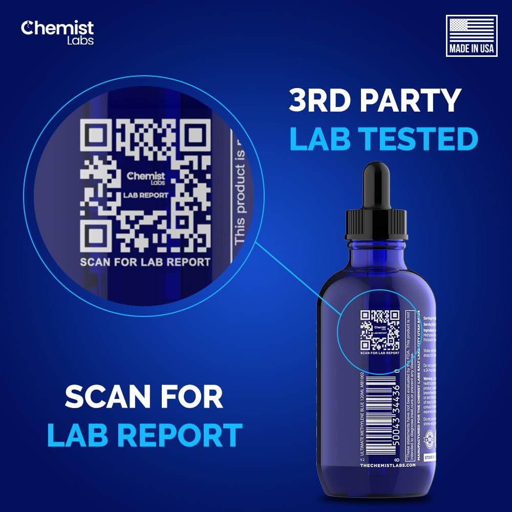 Methylene Blue 1% Solution - USP - Grade Liquid Drops - 4oz (120ml) - Made in USA - Vitamen Store