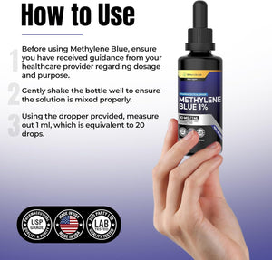 Methylene Blue 1% Solution with Dropper - Made in USA - 50ml Bottle - Vitamen Store