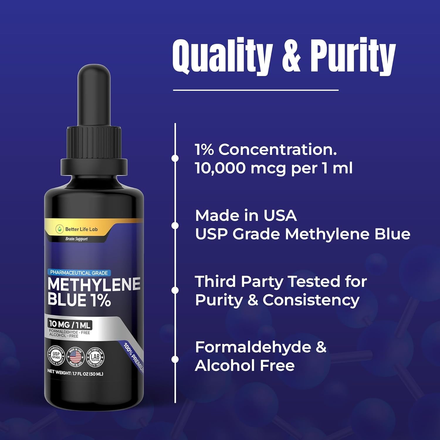 Methylene Blue 1% Solution with Dropper - Made in USA - 50ml Bottle - Vitamen Store