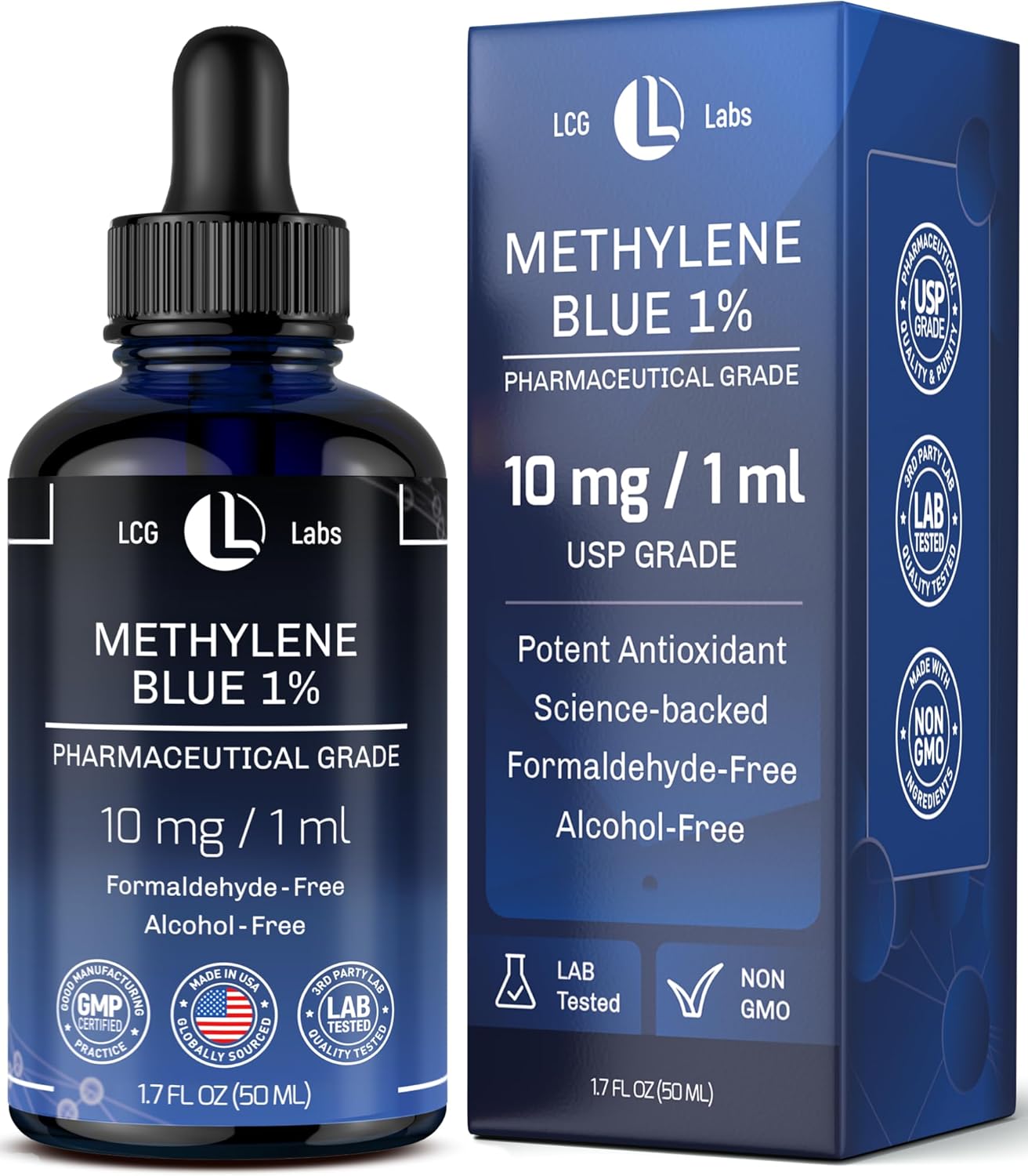 Methylene Blue 1% USP Grade Solution - 10mg/ml - Made in USA, 1.7 fl oz - Vitamen Store