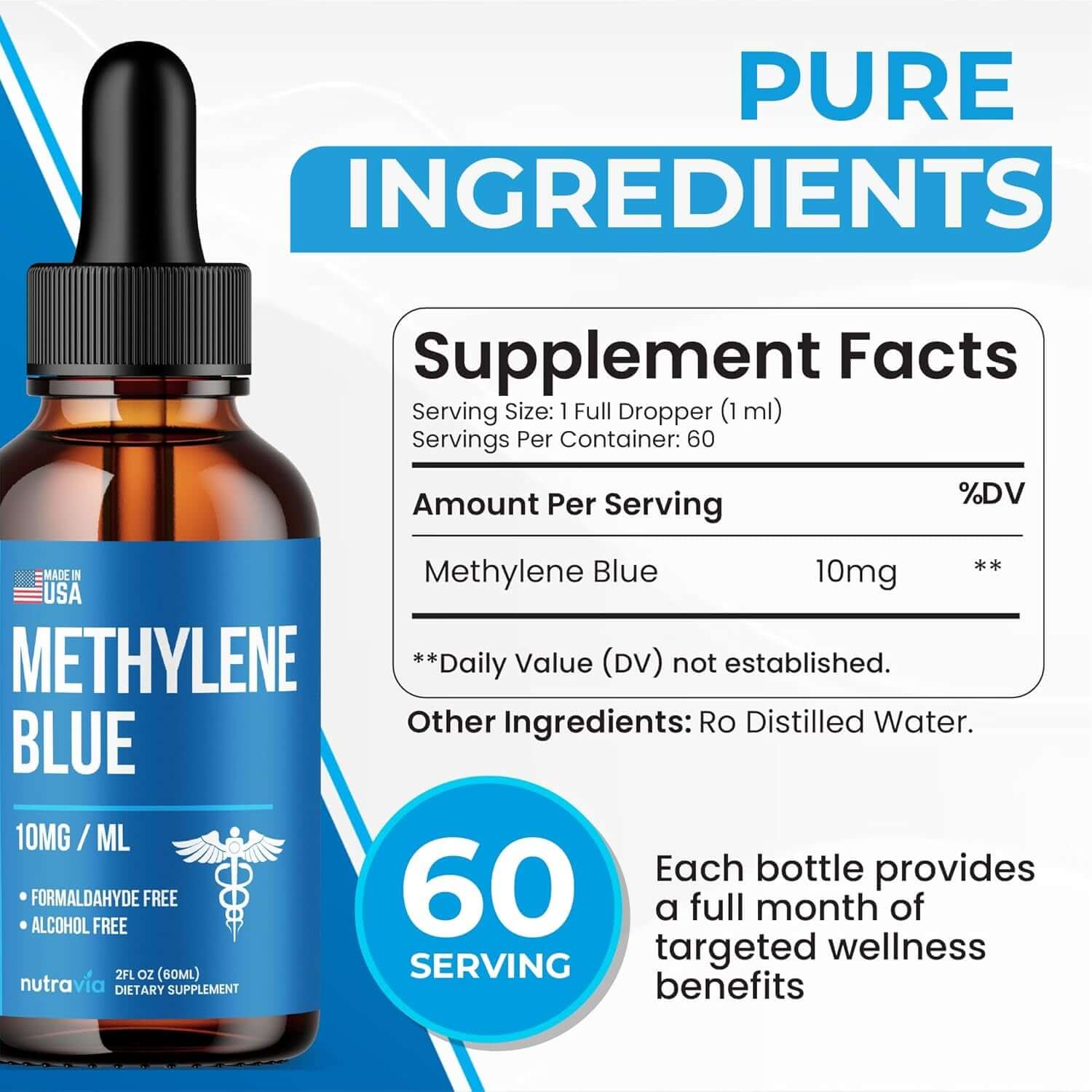 Methylene Blue 99.99% - Official Formula - Methylene Blue Liquid Drops Advanced Strength Formula, Increased Absorption, Methylene Blue Supplement Liquid Powder Compare to Pharmaceutical Grade (2Oz) - Vitamen Store