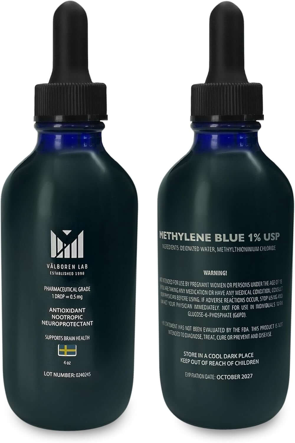 Methylene Blue Pharmaceutical Grade - Third Party Tested - Formaldehyde & Alcohol - Free - Methylene Blue 1% for Humans - USP Grade Brain Health Dietary Supplement - Made in USA (118ML Bottle) - Vitamen Store
