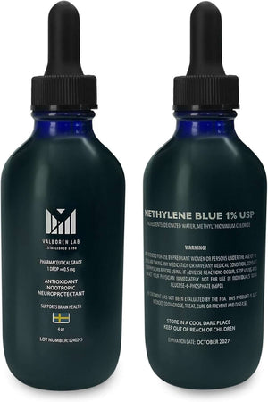 Methylene Blue Pharmaceutical Grade - Third Party Tested - Formaldehyde & Alcohol - Free - Methylene Blue 1% for Humans - USP Grade Brain Health Dietary Supplement - Made in USA (118ML Bottle) - Vitamen Store