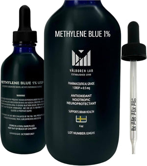 Methylene Blue Pharmaceutical Grade - Third Party Tested - Formaldehyde & Alcohol - Free - Methylene Blue 1% for Humans - USP Grade Brain Health Dietary Supplement - Made in USA (118ML Bottle) - Vitamen Store