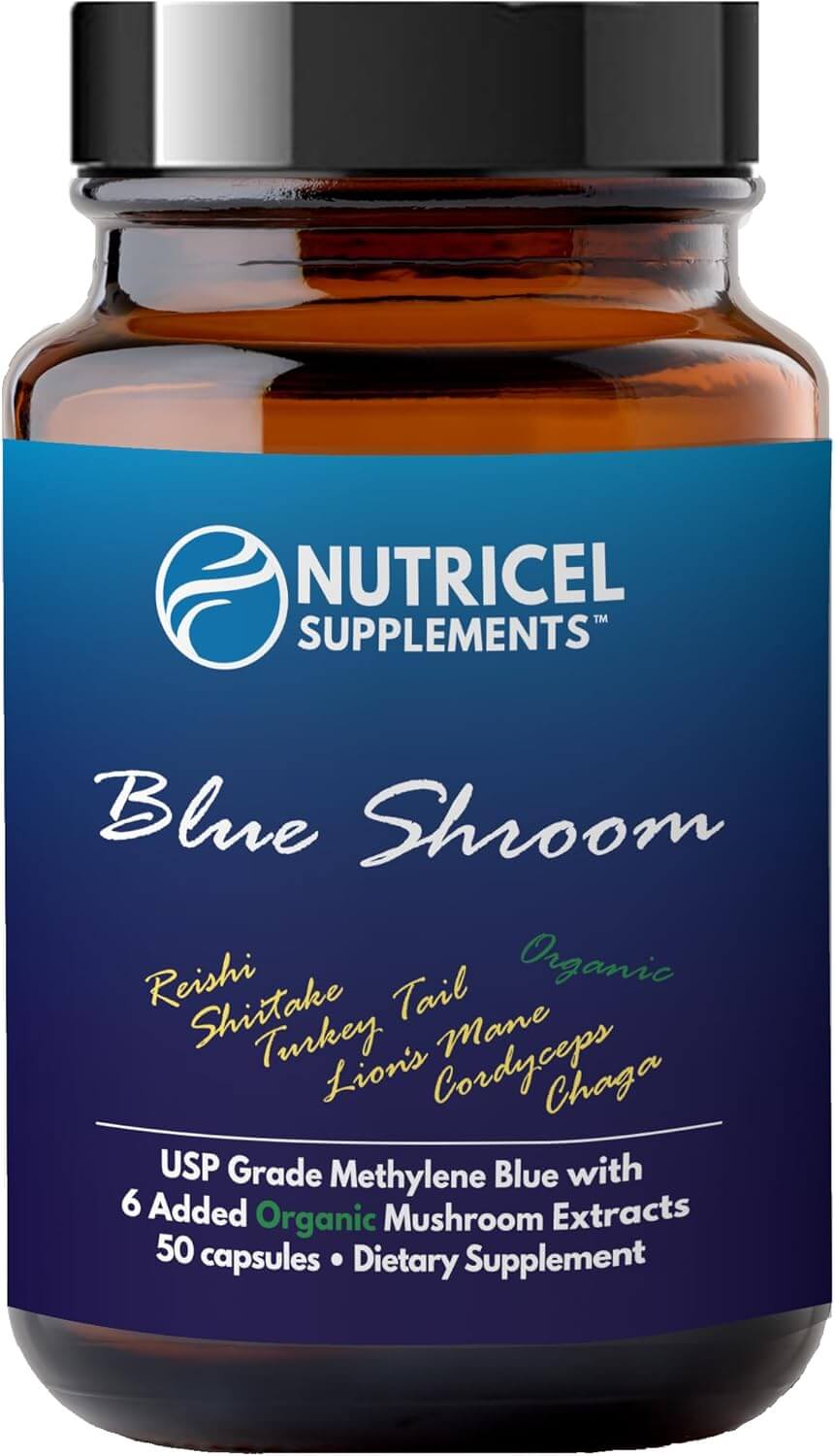 Methylene Blue (USP Grade) 1 Bottle 50 Capsules, with Mushroom Extracts: Lion'S Mane, Reishi, Cordyceps, Chaga, Shiitake, Turkey Tail - Vitamen Store