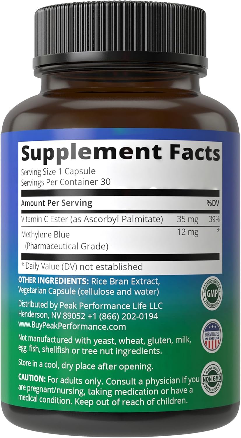 Methylene Blue USP Grade Capsules with Vitamin C Ester 30 Capsules - Vitamen Store