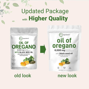 Micro Ingredients Oil of Oregano Softgels 6000Mg per Serving, 300 Count | 2 in 1 Formulated with Black Seed Oil 200Mg, 4X Strength Carvacrol & Thymoquinone | Plant Based, Non - Gmo & Immune Support - Vitamen Store