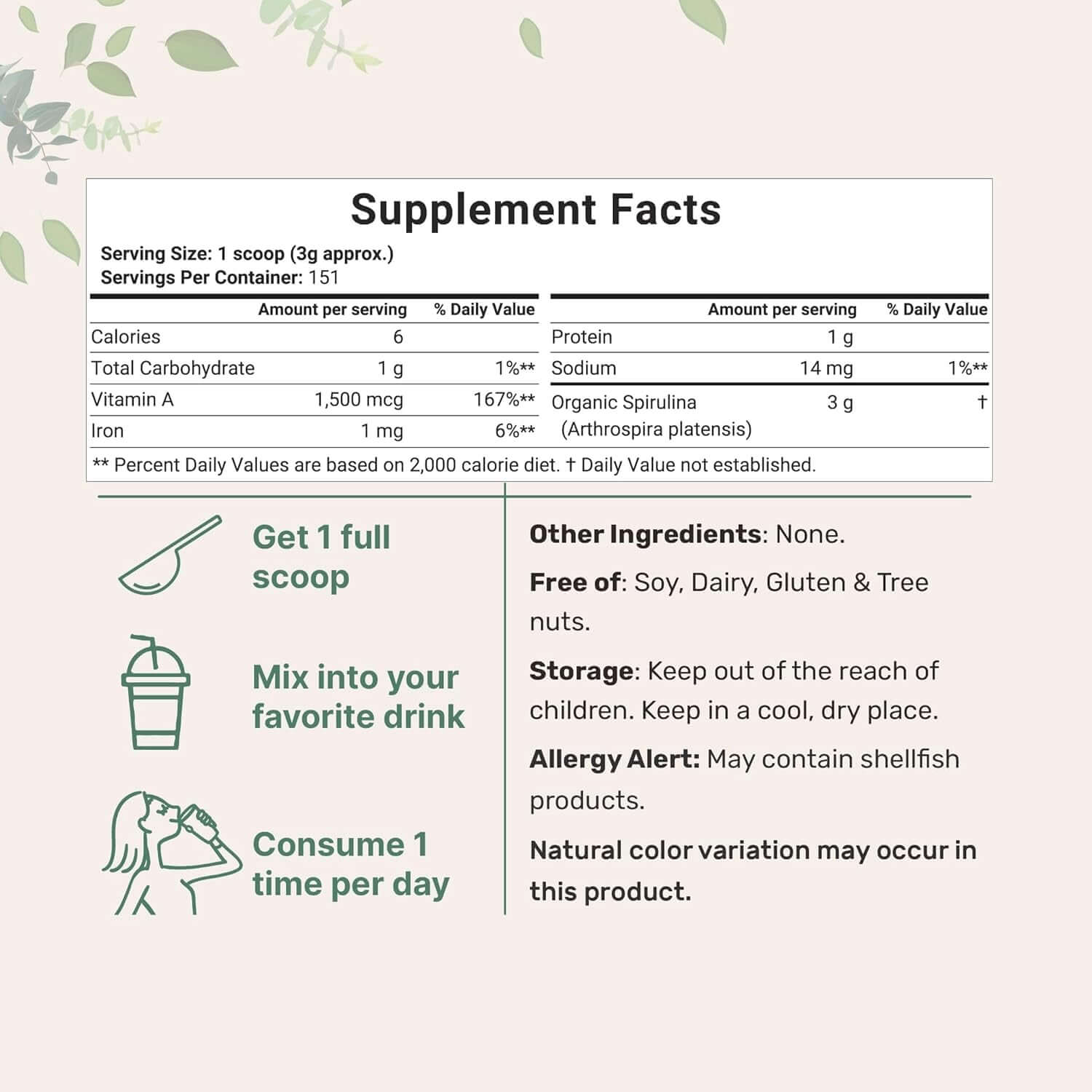 Micro Ingredients Organic Spirulina Powder – 16 oz Raw Arthrospira Platensis, 70% Vegan Protein, Rich in Minerals & Vitamins – Non‑GMO & Non‑Irradiated - Vitamen Store