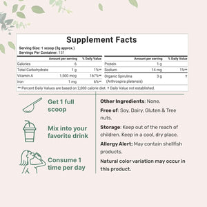 Micro Ingredients Organic Spirulina Powder – 16 oz Raw Arthrospira Platensis, 70% Vegan Protein, Rich in Minerals & Vitamins – Non‑GMO & Non‑Irradiated - Vitamen Store