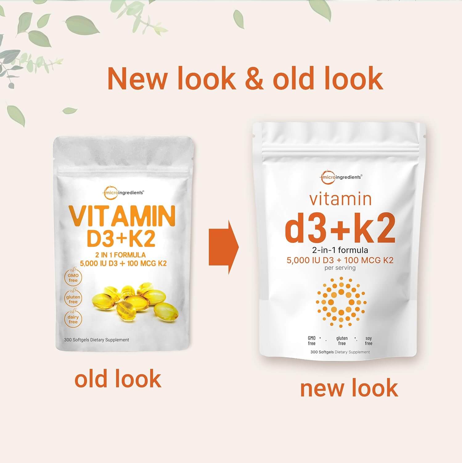 Micro Ingredients Vitamin D3 5000 IU with K2 100 Mcg, 300 Soft - Gels - Vitamen Store