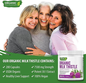 Milk Thistle Capsules, 280 Count, 7500 Mg Strength, Potent 30:1 Extract, USDA Certified Organic, Rich in Silymarin Flavonoids, Vegan, Non - Gmo and All - Natural - Vitamen Store