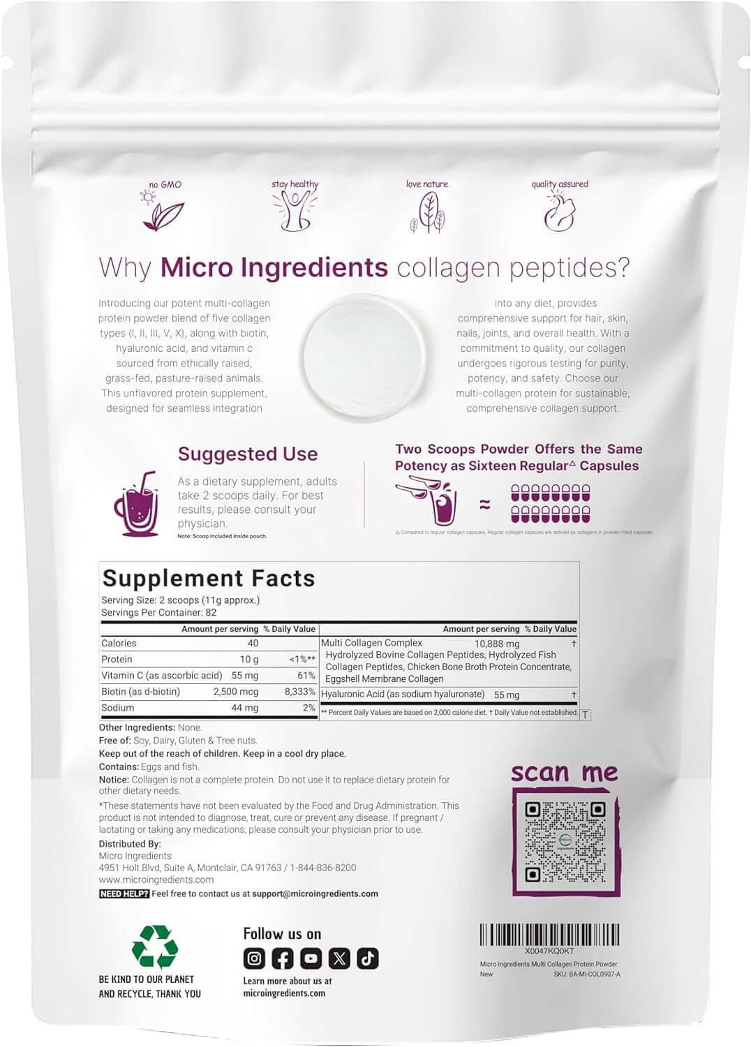 Multi Collagen Protein Powder, 2Lbs – Hydrolyzed Collagen Peptides | Type I,II,III,V,X with Biotin 10000Mcg, Hyaluronic Acid, Vitamin C – Unflavored – Keto & Paleo Friendly, Easy Dissolve, Non - Gmo - Vitamen Store