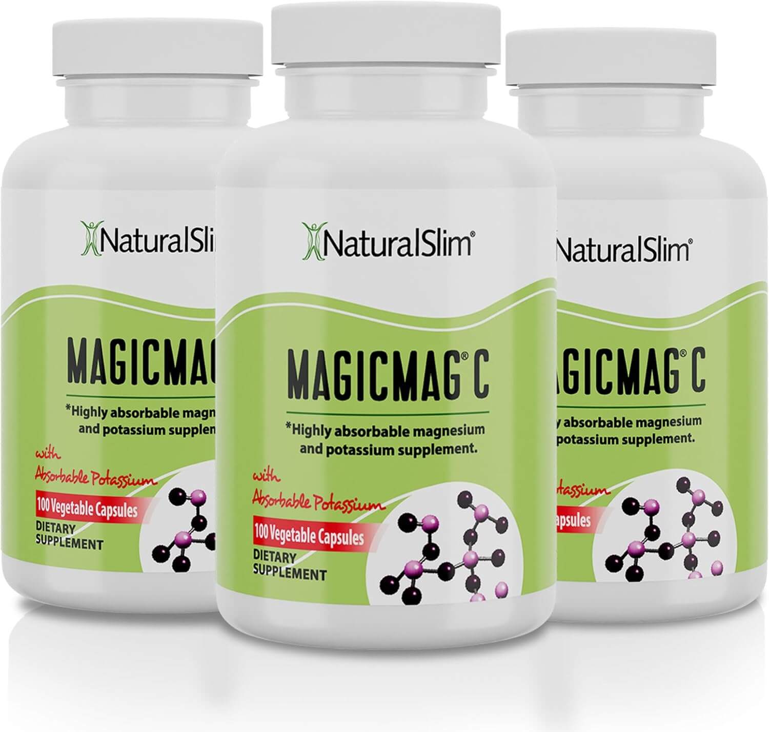 Naturalslim Potassium Magnesium Supplement 100 Capsules – Magicmag C Magnesium Citrate Supplements for Sleep Support, Heart Health, and Muscle Cramp Relief | Gluten - Free 3 Pack - Vitamen Store