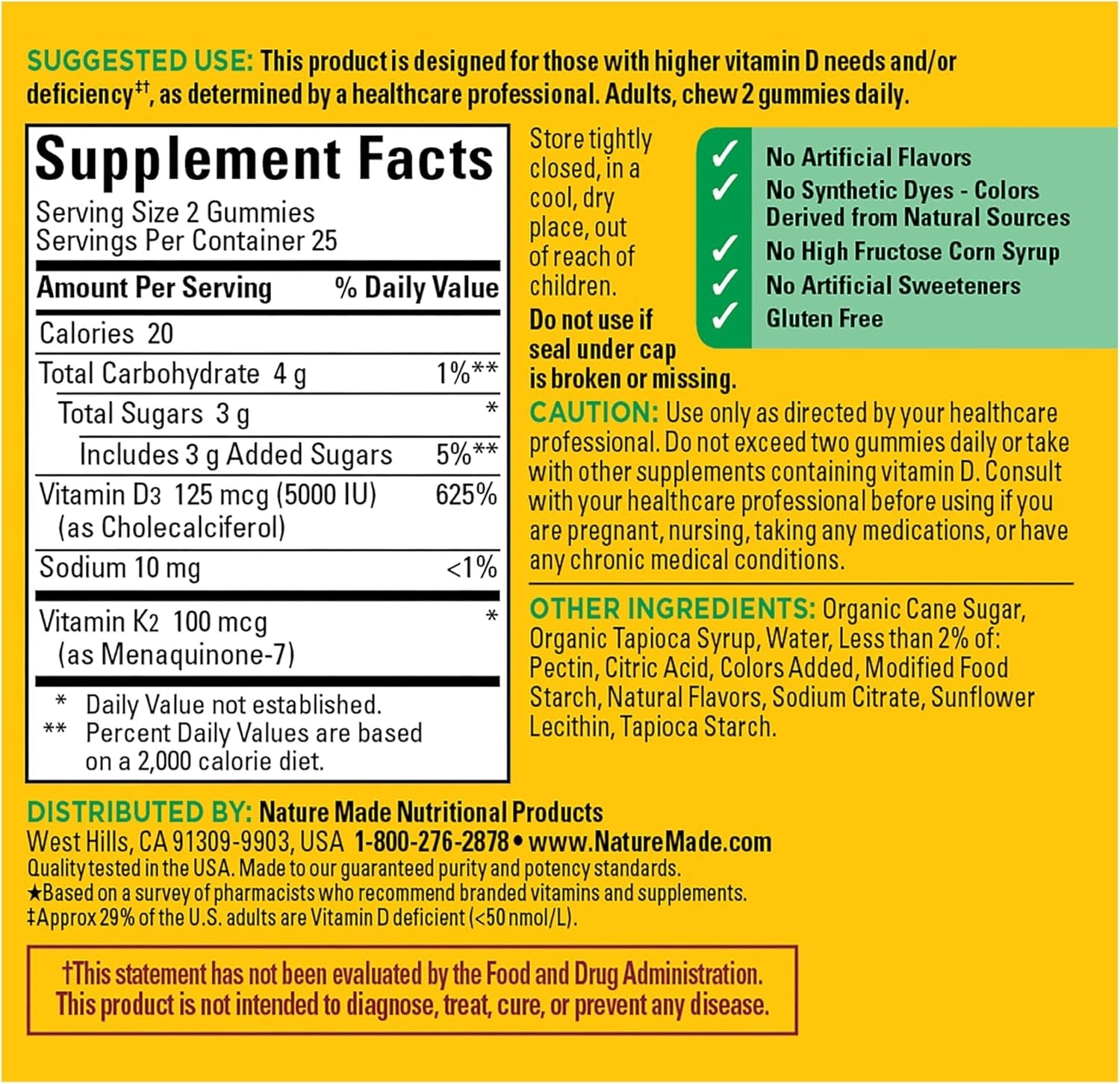 Nature Made Vitamin D3 K2 Gummies, Vitamin D3 5000 IU per Serving, Bone, Teeth, Muscle, Immune Health Support, 50 Vitamin D + K2 Gummy Vitamins, 25 Day Supply - Vitamen Store