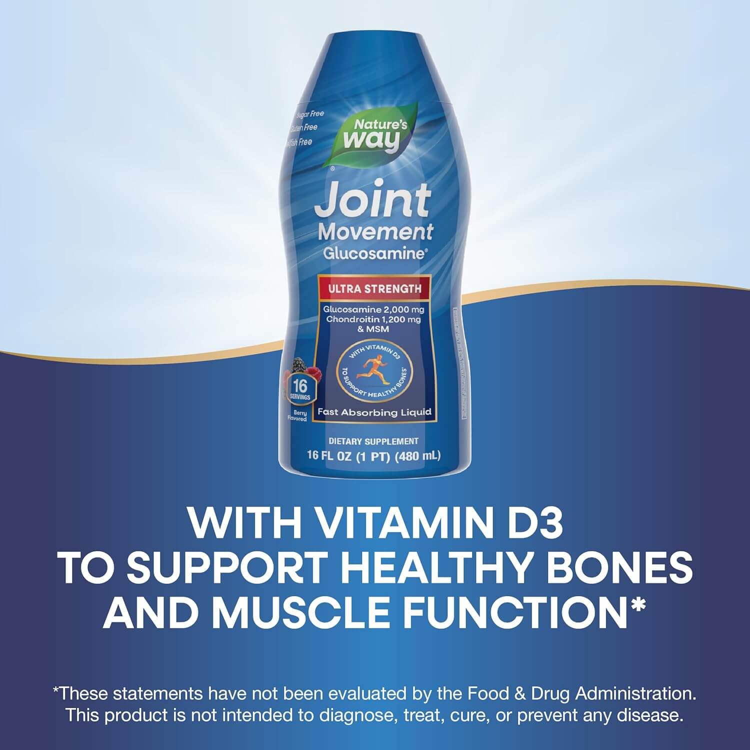 Nature's Way Joint Movement Glucosamine Liquid – Ultra Strength with Chondroitin, MSM & Vitamin D3 – Berry Flavored, 16 Fl Oz (Packaging May Vary) - Vitamen Store