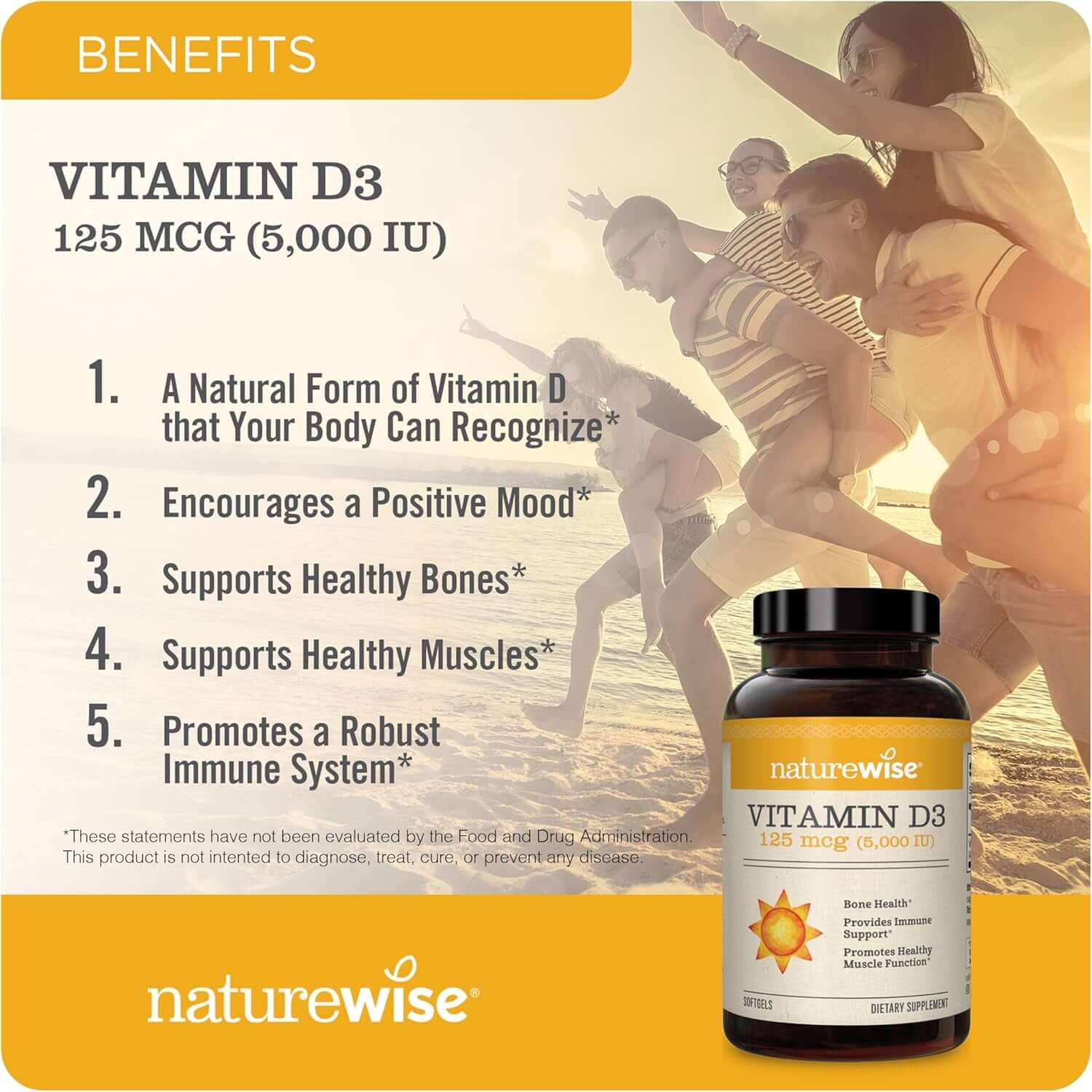 Naturewise Vitamin D3 5000Iu (125 Mcg) 1 Year Supply for Immune Support, Healthy Muscle Function, and Bone Health - Non - Gmo, Gluten Free in Organic Extra Virgin Olive Oil, (Mini Softgel), 360 Count - Vitamen Store