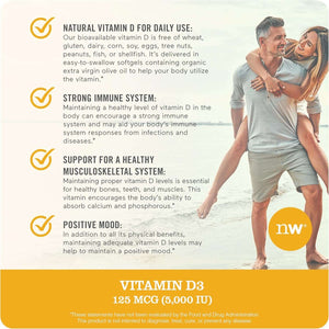 Naturewise Vitamin D3 5000Iu (125 Mcg) 1 Year Supply for Immune Support, Healthy Muscle Function, and Bone Health - Non - Gmo, Gluten Free in Organic Extra Virgin Olive Oil, (Mini Softgel), 360 Count - Vitamen Store