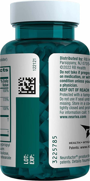 NEURIVA plus Brain Supplement for Memory and Focus Clinically Tested Nootropics for Concentration for Mental Clarity, Cognitive Enhancement Vitamins B6, B12, Phosphatidylserine 30 Capsules - Vitamen Store
