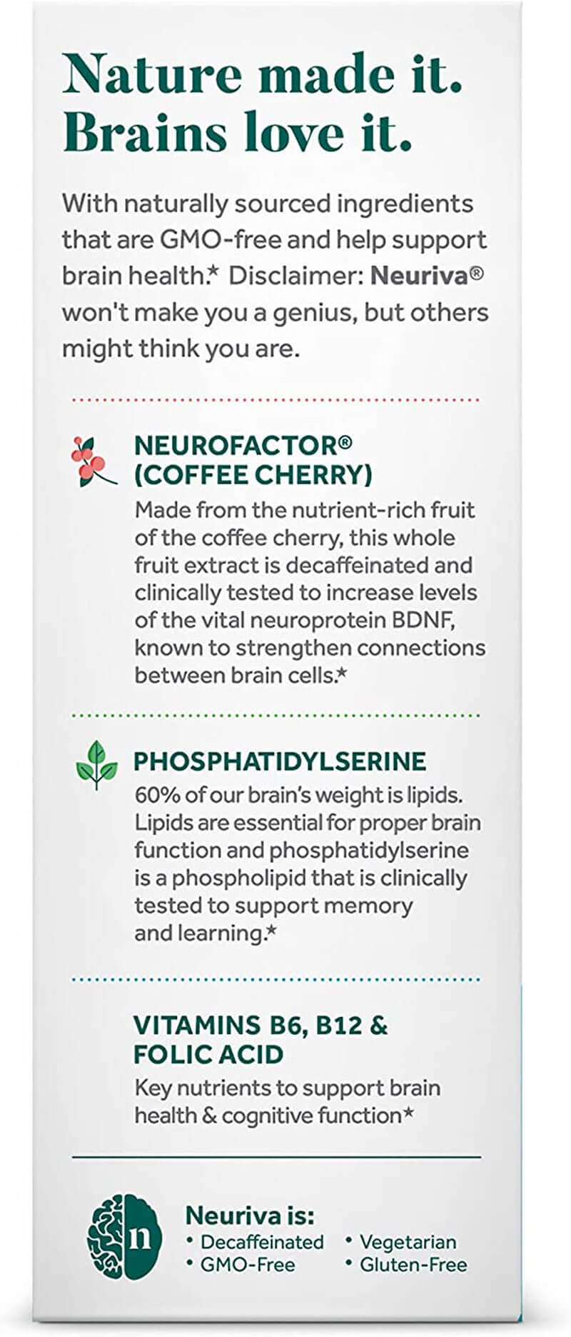NEURIVA plus Brain Supplement for Memory and Focus Clinically Tested Nootropics for Concentration for Mental Clarity, Cognitive Enhancement Vitamins B6, B12, Phosphatidylserine 30 Capsules - Vitamen Store