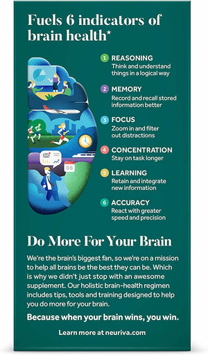 NEURIVA plus Brain Supplement for Memory and Focus Clinically Tested Nootropics for Concentration for Mental Clarity, Cognitive Enhancement Vitamins B6, B12, Phosphatidylserine 30 Capsules - Vitamen Store