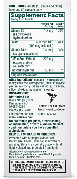 NEURIVA plus Brain Supplement for Memory and Focus Clinically Tested Nootropics for Concentration for Mental Clarity, Cognitive Enhancement Vitamins B6, B12, Phosphatidylserine 30 Capsules - Vitamen Store