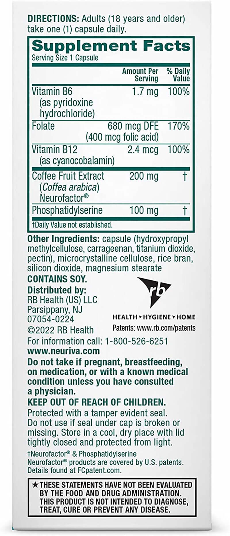 NEURIVA plus Brain Supplement for Memory and Focus Clinically Tested Nootropics for Concentration for Mental Clarity, Cognitive Enhancement Vitamins B6, B12, Phosphatidylserine 30 Capsules - Vitamen Store
