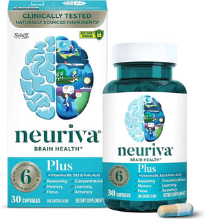 NEURIVA plus Brain Supplement for Memory and Focus Clinically Tested Nootropics for Concentration for Mental Clarity, Cognitive Enhancement Vitamins B6, B12, Phosphatidylserine 30 Capsules - Vitamen Store