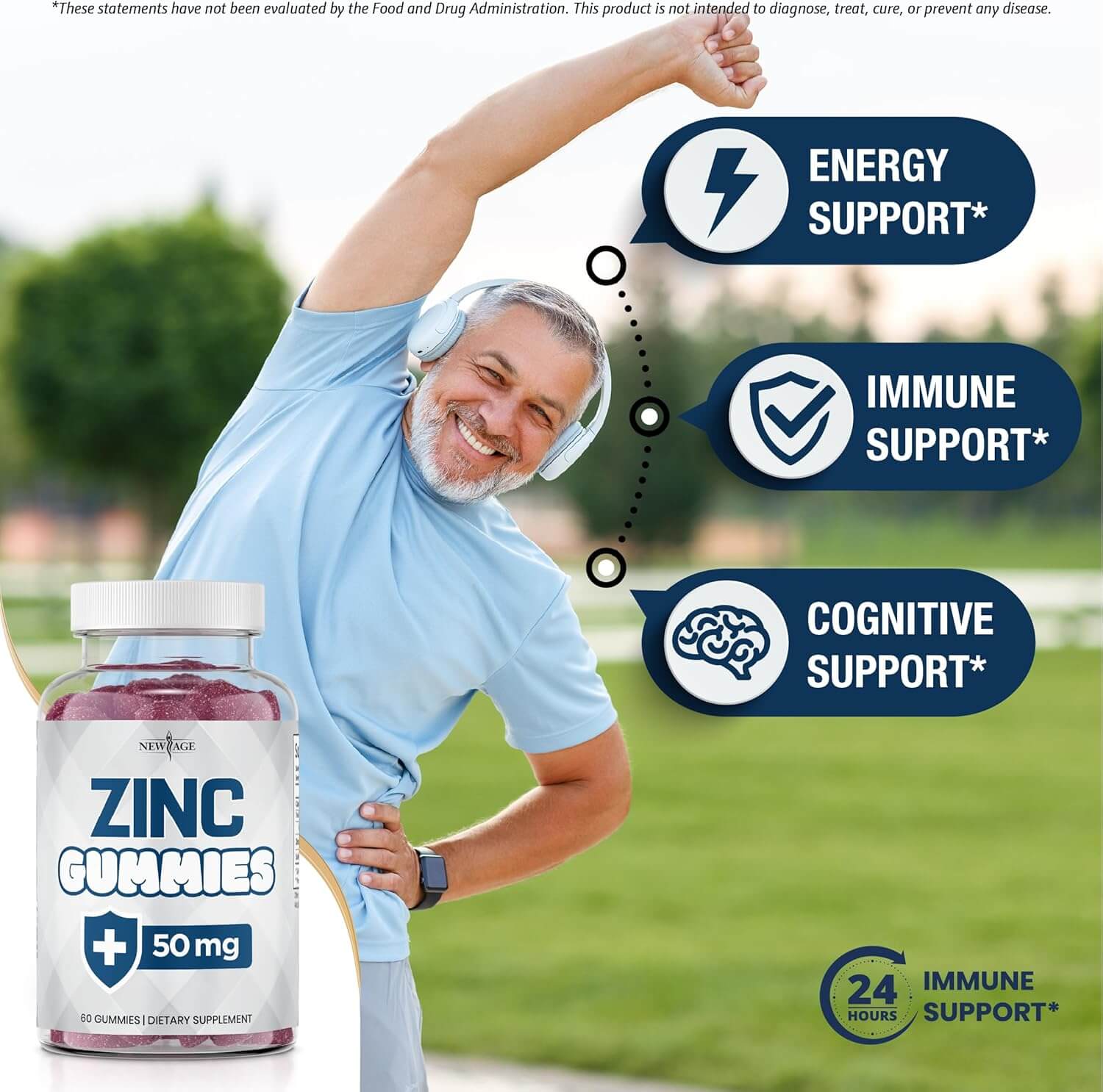NEW AGE Zinc Gummies – 50mg Zinc Supplement – 2 Pack, 120 Gummies – Non - GMO - Vitamen Store