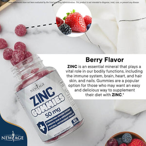 NEW AGE Zinc Gummies – 50mg Zinc Supplement – 2 Pack, 120 Gummies – Non - GMO - Vitamen Store