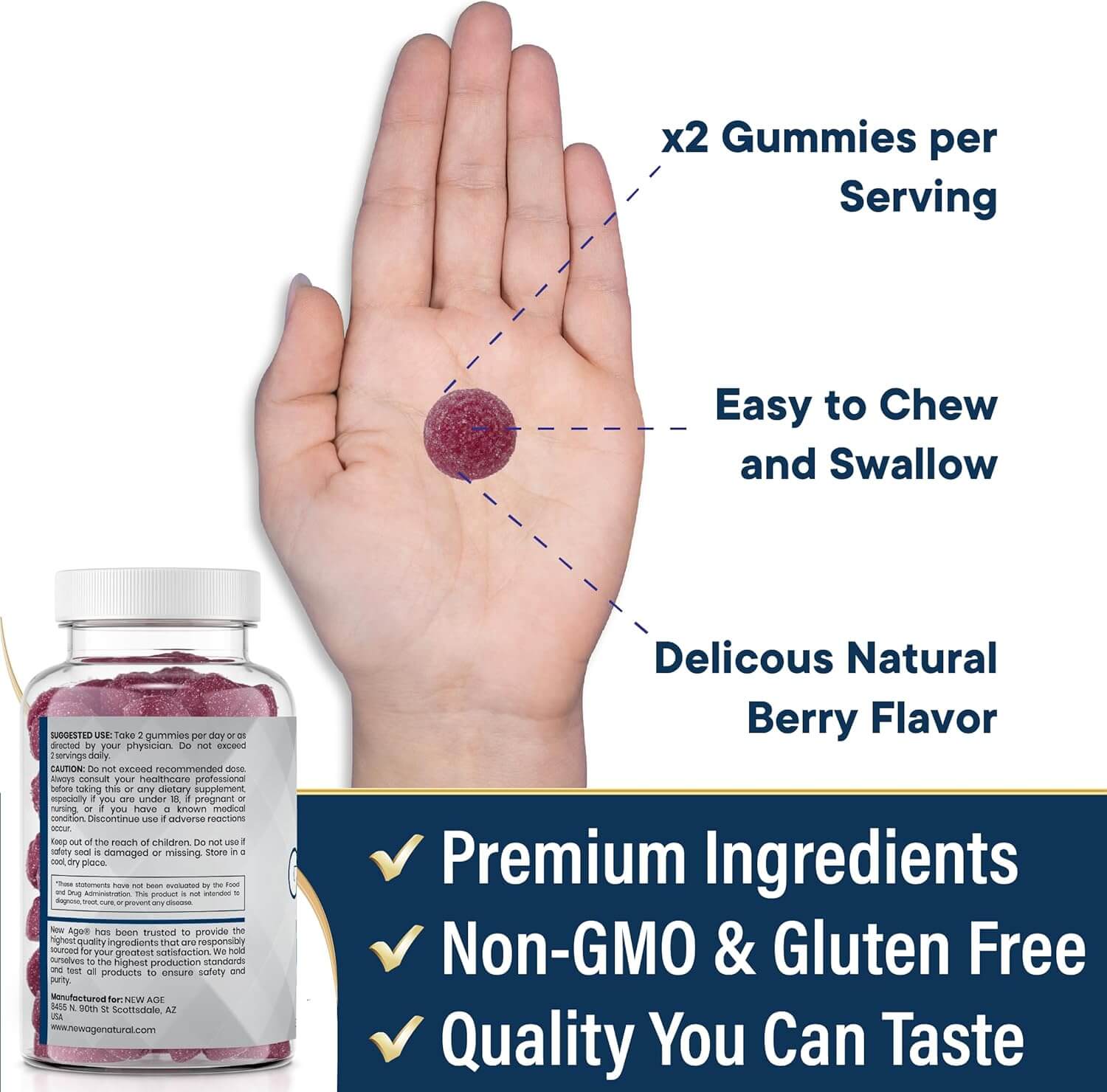 NEW AGE Zinc Gummies – 50mg Zinc Supplement – 2 Pack, 120 Gummies – Non - GMO - Vitamen Store