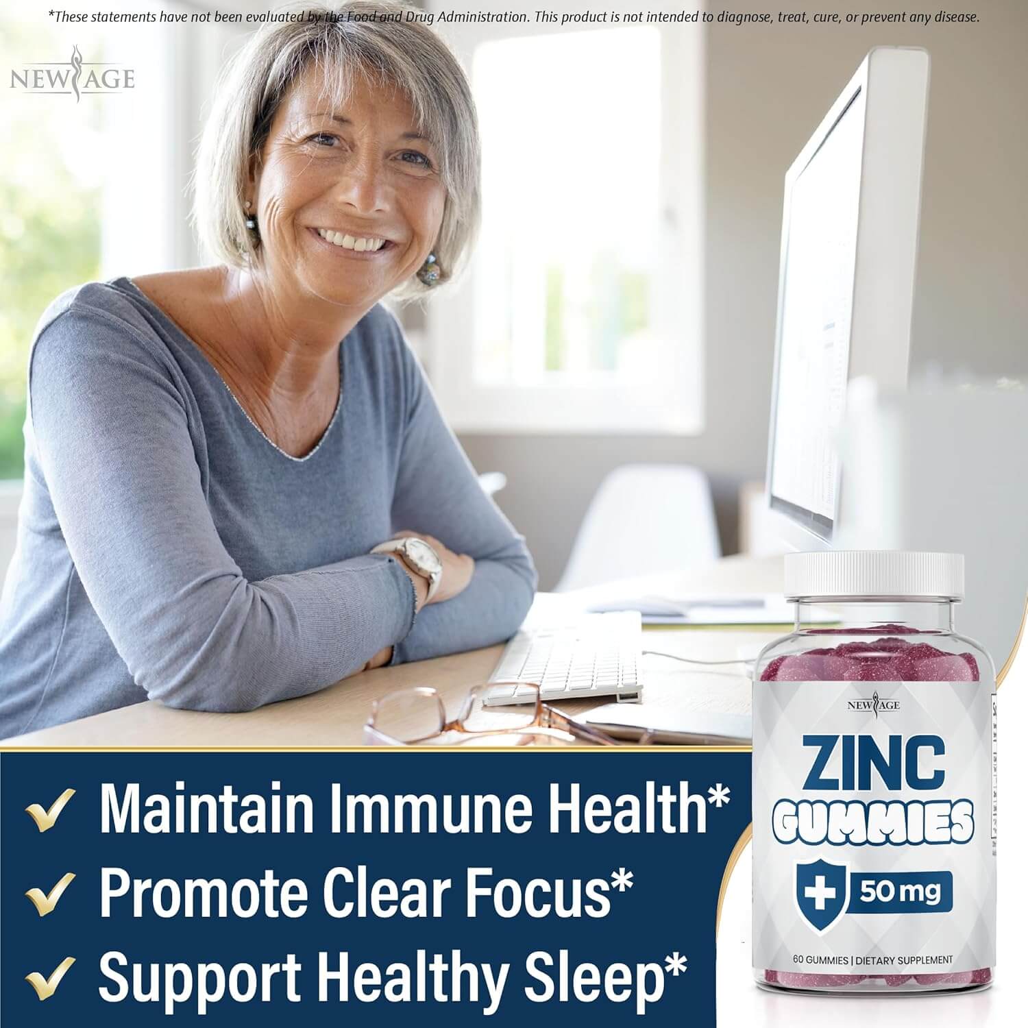 NEW AGE Zinc Gummies – 50mg Zinc Supplement – 2 Pack, 120 Gummies – Non - GMO - Vitamen Store
