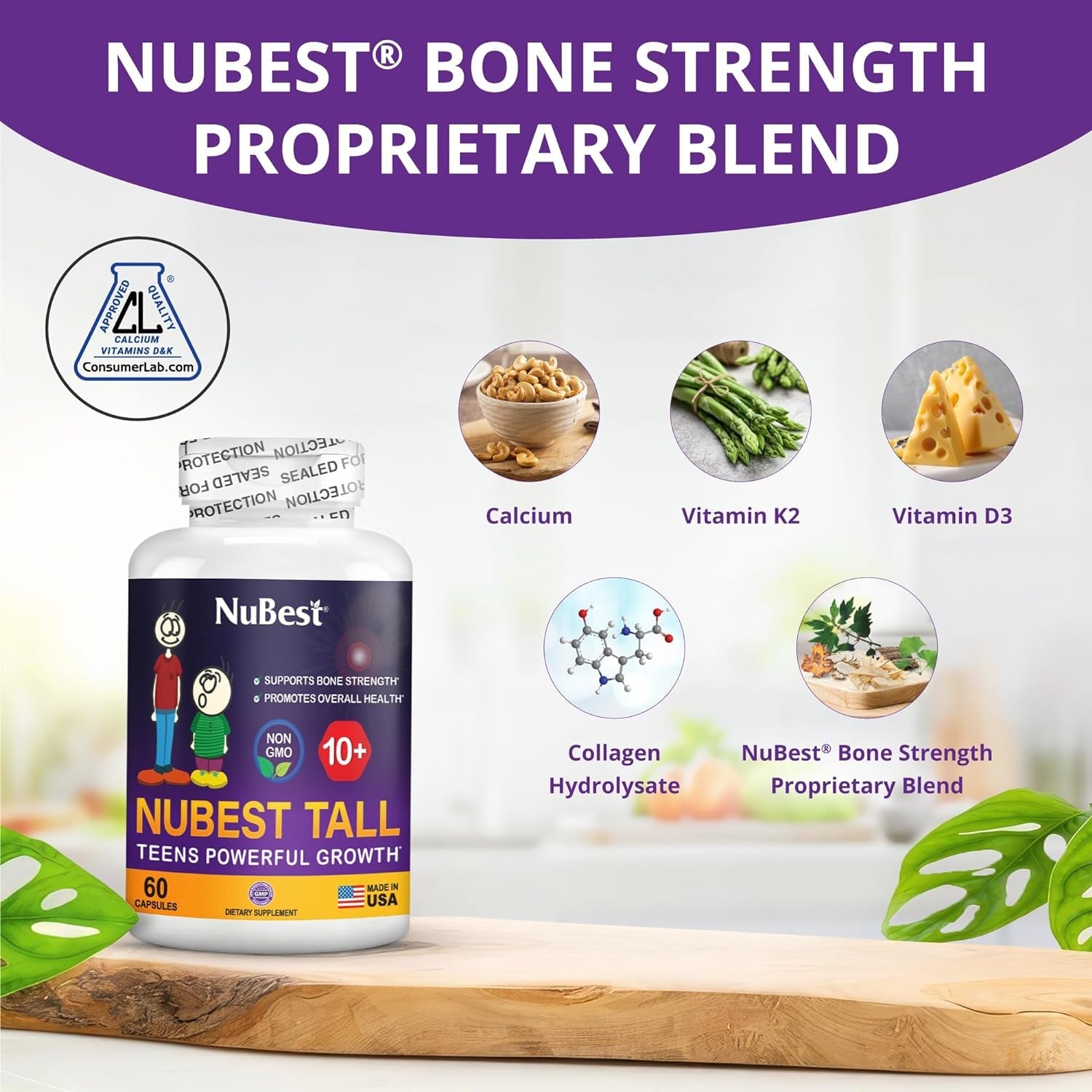 Nubest Tall 10+ - Height Growth Supplement for Children (10+) & Teens Who Drink Milk Daily, Height Growth Pills with Calcium, Vitamins & Minerals - Helps Height Increase - 12 Pack | 12 Month Supply - Vitamen Store
