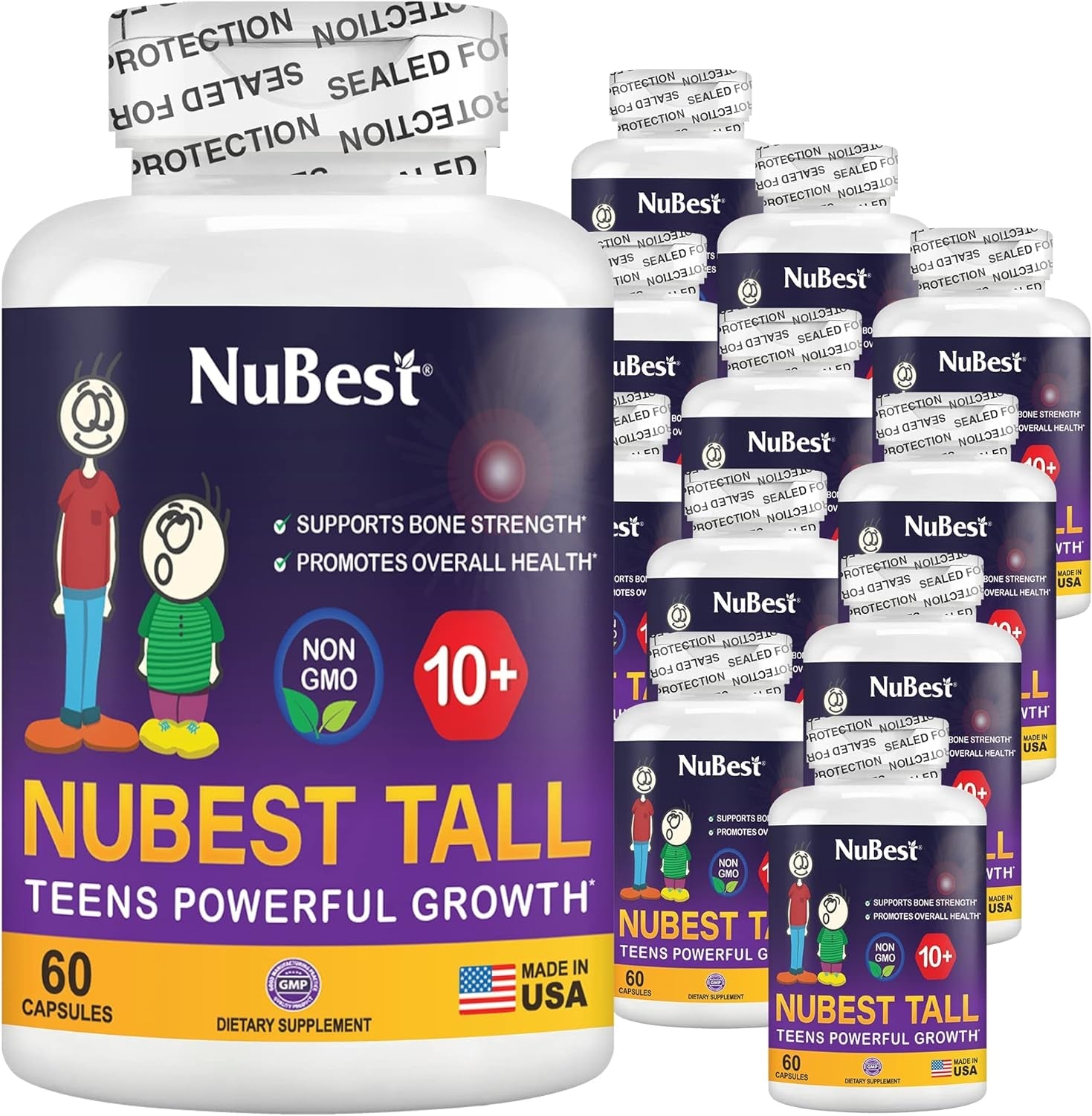 Nubest Tall 10+ - Height Growth Supplement for Children (10+) & Teens Who Drink Milk Daily, Height Growth Pills with Calcium, Vitamins & Minerals - Helps Height Increase - 12 Pack | 12 Month Supply - Vitamen Store