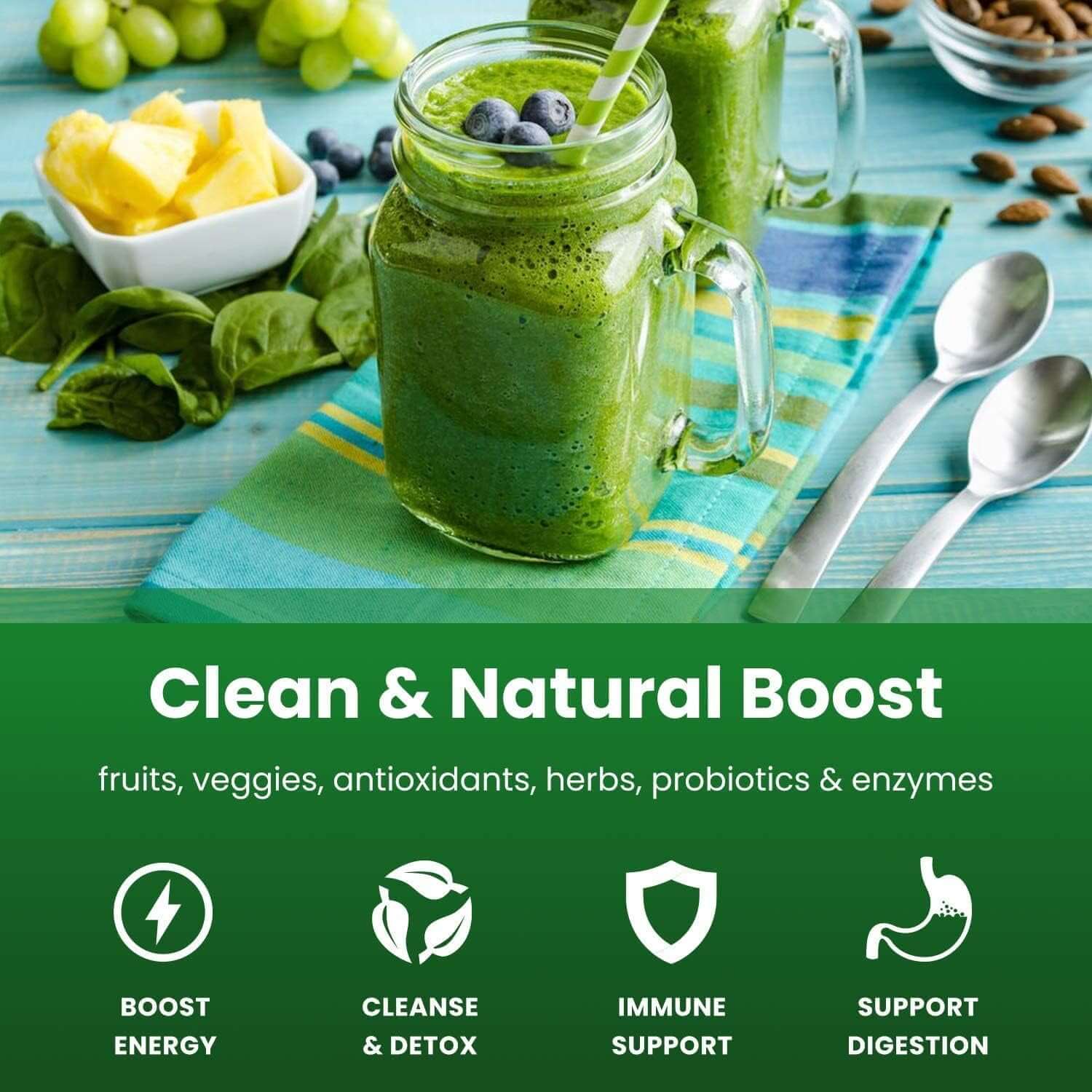 Nutrachamps Super Greens Powder Premium Superfood | 20+ Organic Green Veggie Whole Foods | Alfalfa, Spirulina, Chlorella & More | Antioxidant, Digestive Enzyme & Probiotic Blends | Watermelon - Vitamen Store