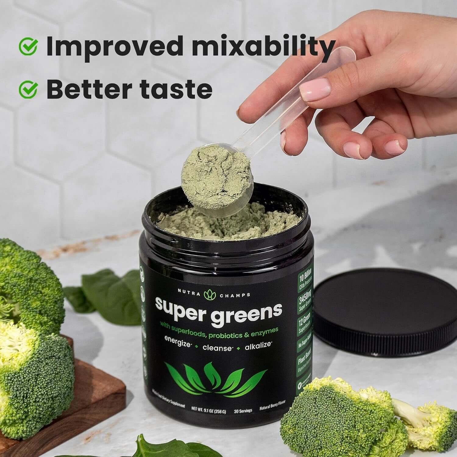 Nutrachamps Super Greens Powder Premium Superfood | 20+ Organic Green Veggie Whole Foods | Alfalfa, Spirulina, Chlorella & More | Antioxidant, Digestive Enzyme & Probiotic Blends | Watermelon - Vitamen Store