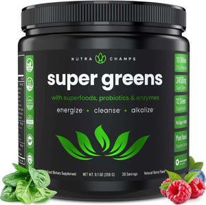 Nutrachamps Super Greens Powder Premium Superfood | 20+ Organic Green Veggie Whole Foods | Alfalfa, Spirulina, Chlorella & More | Antioxidant, Digestive Enzyme & Probiotic Blends | Watermelon - Vitamen Store