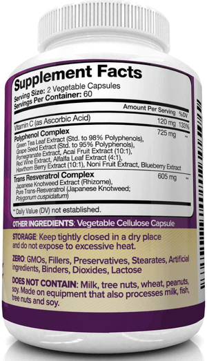 Nutrivein Resveratrol 1450mg – Antioxidant Supplement, 120 Capsules – With Trans - Resveratrol, Green Tea Leaf & Acai Berry - Vitamen Store
