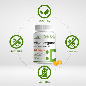 Oil of Oregano Softgels with Black Seed Oil 300 Count – 30:1 Extract, Active Carvacrol & Thymoquinone – Antioxidant Immune Health Support – Plant Based, Non - Gmo - Vitamen Store