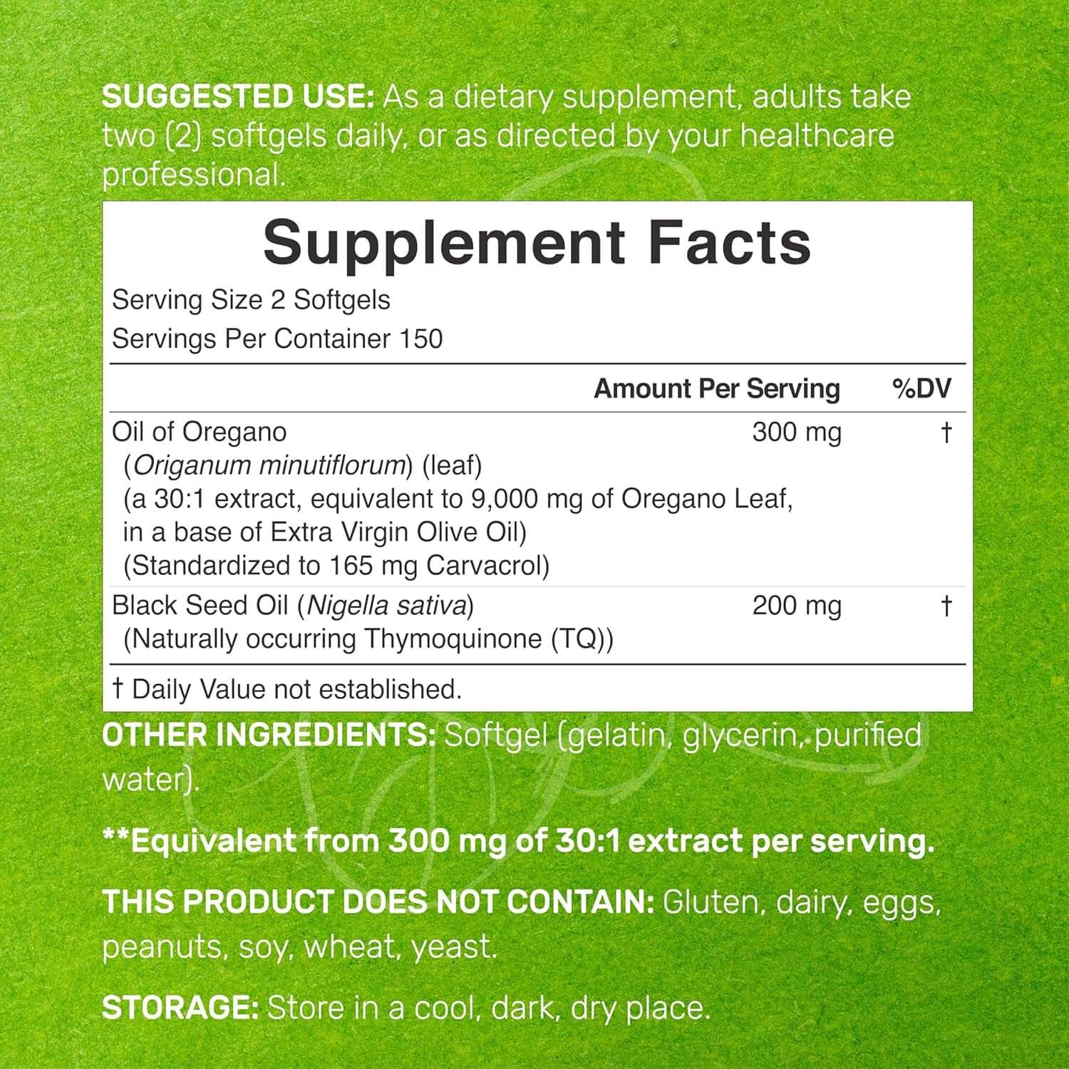 Oil of Oregano Softgels with Black Seed Oil 300 Count – 30:1 Extract, Active Carvacrol & Thymoquinone – Antioxidant Immune Health Support – Plant Based, Non - Gmo - Vitamen Store